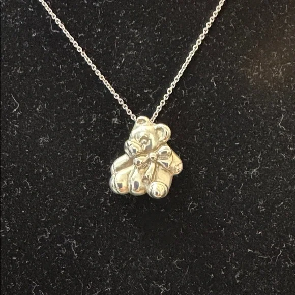 EUC Tiffany & Co. Silver Teddy Bear Necklace With Box & Dust Bag - Picture 2 of 4